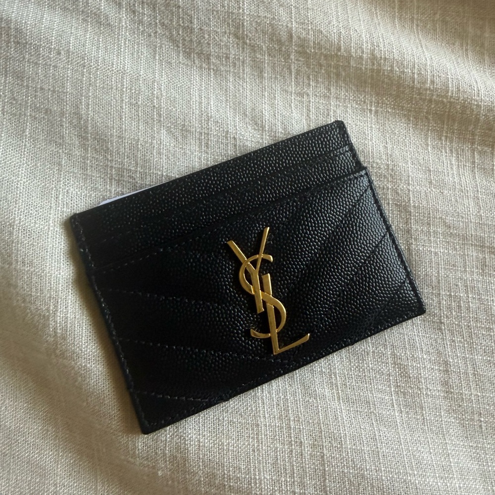 Saint Laurent Black Card Holder with Gold Emblem